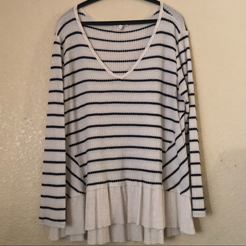 Maurices XL Cream Textured Long Sleeve Top w/ Black Stripes